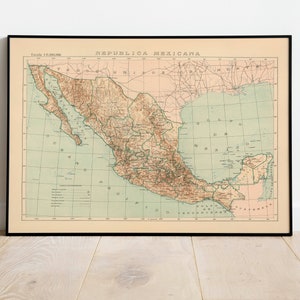 Mapa de México 1922 / Decoración de pared de mapa antiguo / Arte de pared de mapa vintage / Impresión de póster / Impresión de arte enmarcado / Mapa de impresión de lienzo