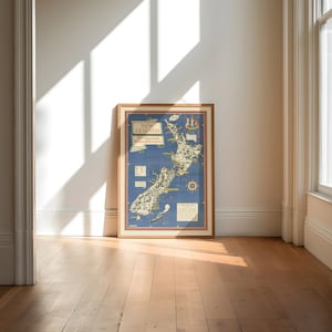 Impression murale de carte de Nouvelle-Zélande| Ancienne carte de la Nouvelle-Zélande Affiche pour décoration murale| Art mural en toile de Nouvelle-Zélande| Affiche d'art vintage