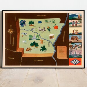 Map of Arkansas| Canvas Print Wall Decor| Framed Art Print| 1938 Arkansas Map Poster| Vintage Poster Print| Old Map Wall Prints