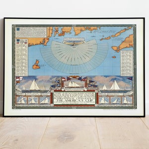 The America's Cup Poster | Segeln Wandkunst| New Port Block Island| Marthas Vineyard| Seekarte Karte Print| Leinwand| Maritime Wanddekoration