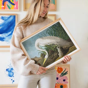 White Heron Bird Art Print Framed Poster Print Wall Art Canvas Art Print Wall Art