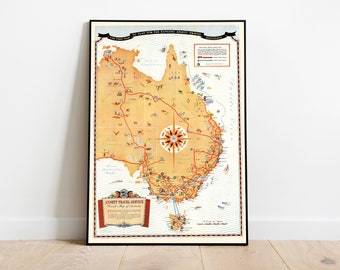 Australia Old Map Wall Print| Australia Canvas Wall Art| Old Map Poster Australia| Poster Vintage| Pull Down Map