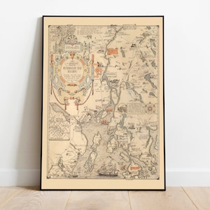 Penobscot Bay Karte Drucken | Kunstgeschichte| Maine Karte Wandkunst | Gerahmte Wandkunst | Leinwand Kunst| Plakatkunst| Druckt Wandkunst | Karte Wandbilder