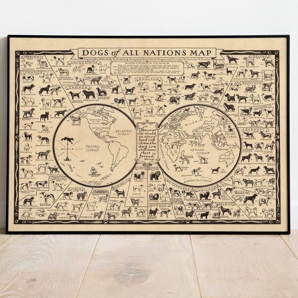 Dogs of All Nations| Dogs Nations Map| Dogs Poster| Dogs Chart Poster| Dog Lover Gift| Dogs Wall Art| Dogs Wall Print| Dogs Diagram