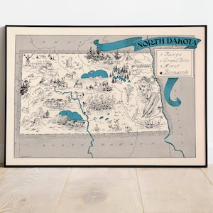 Vintage North Dakota Map Print| North Dakota Canvas Wall Art| Old Map Wall Prints| Pull Down Map| North Dakota Map Poster for Wall Decor