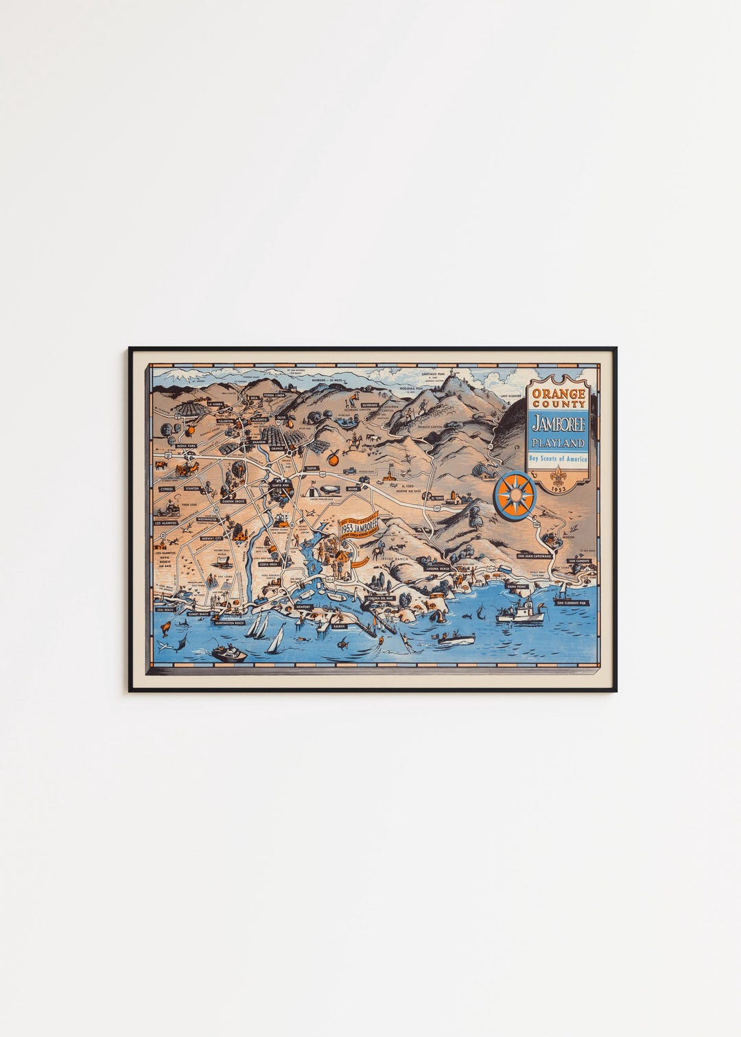 Vintage Orange County Map Art Print: California Wall Decor - Etsy