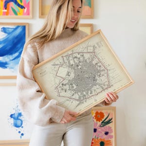 Impresión del mapa de Milán de 1832: arte mural de la ciudad italiana de época