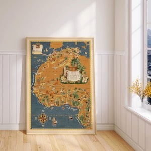 Mapa pictórico de África del Norte y Occidental/ Impresión de carteles/ Arte de la pared de África/ Impresión de pared de lienzo/ Impresión de mapas de África/ Mapa desplegable