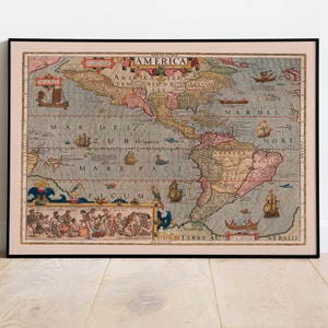 Karte von Amerika 1623| Gerardus Mercator| Alte Karte Wanddeko | Vintage Karte Wandkunst| Posterdruck | Gerahmter Kunstdruck| Leinwanddruck Karte