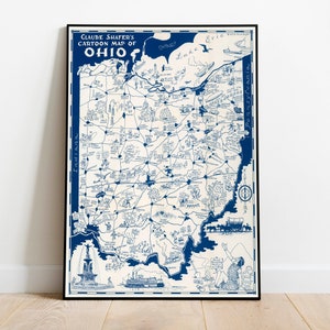 Ohio Karte Print Wandkunst| 1939 Ohio Vintage Karte Wand Drucke| Drucke auf Leinwand | Alte Karten Poster Wanddeko| Pull Down Map