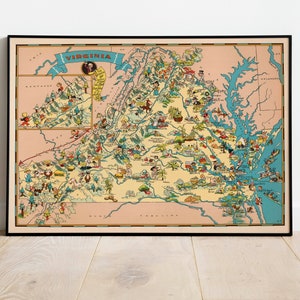 Virginia Karte Druck| Fine Art Prints| 1935 Virginia Karte Wand Kunst| Gerahmte Wandkunst| Leinwandbild | Poster Kunst| Drucke Wandkunst| Landkarte Wandbilder
