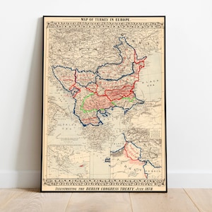 Mapa de Turquía en Europa después del Congreso de Berlín/ Mapa antiguo de los Balcanes/ Mapa político de los Balcanes del siglo XIX/ Mapa de Europa del Este/ Imperio Otomano