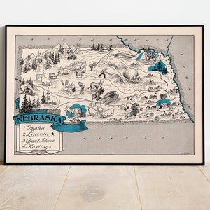 Landkarte des Bundesstaates Nebraska| Vintage Nebraska Karte Print | Nebraska Leinwand Wandkunst | Alte Karte von Nebraska| Poster Vintage| Pull Down Map