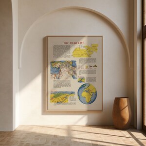 Naher Osten Kartendruck | Kunstgeschichte| 1944 Naher Osten Karte Wandkunst| Gerahmte Wandkunst| Leinwandbild | Poster Kunst| Drucke Wandkunst| Landkarte Wandbilder