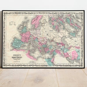 Impresión de pared del mapa del Imperio Romano/ Mapa del Imperio Romano de 1862 / Impresión de póster / Impresión de lienzo Arte de la pared / Cartel de arte de la pared del mapa antiguo / Decoración de la pared del mapa enmarcado