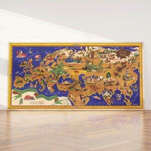 Karten Karte der Welt und wichtiger Städte| Panorama Karte Wandkunst| Große Landkarte Wanddeko | Vintage Karten Wandbild