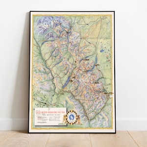 Gletscher-Nationalpark Karte Print Wandkunst| Waterton Lakes Nationalpark Poster Wand-Dekor | International Peace Park Wandbild