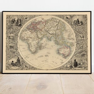 Historische Karte der östlichen Hemisphäre 1851| Alte Karte Wanddeko | Vintage Karte Wandkunst| Posterdruck | Gerahmter Kunstdruck| Leinwanddruck Karte
