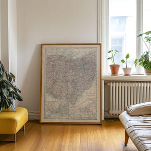 Kaart van de wegen van Ohio 1920 Ingelijste poster print muurkunst Canvaskunst muurdecoratie