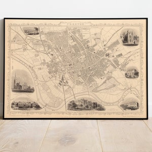 Preston Map Print | Fine Art Prints| 1851 Preston Karte Wandkunst| Gerahmte Wandkunst| Leinwandbild | Poster Kunst| Drucke Wandkunst| Stadtplan Wandbild