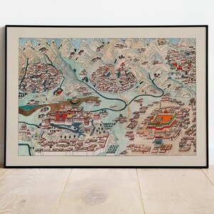 Karte des Buddhistischen Palastes in Lhasa 1828| Alte Karte Wanddeko | Vintage Karte Wandkunst| Posterdruck | Gerahmter Kunstdruck| Leinwanddruck Karte