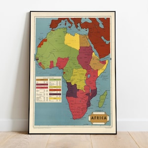Africa Map Print| Art History| 1945 Africa Map Wall Art| Framed Wall Art| Canvas Art| Poster Art| Prints Wall Art| Map Wall Prints