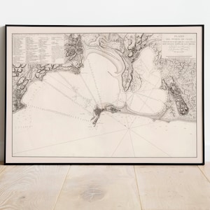 Mapa náutico del puerto de Cádiz 1789/ Decoración de pared de mapa antiguo/ Arte de pared de mapa vintage / Impresión de póster / Impresión de arte enmarcado / Mapa de impresión de lienzo