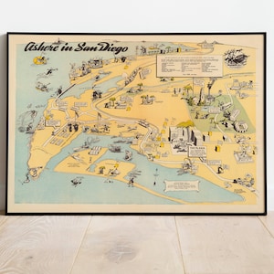 San Diego Karte Print | Kunstgeschichte| 1942 San Diego Karte Wand Kunst| Gerahmte Kunst| Leinwandbild | Poster Kunst| Drucke Wandkunst| Stadt Karte Wandbilder