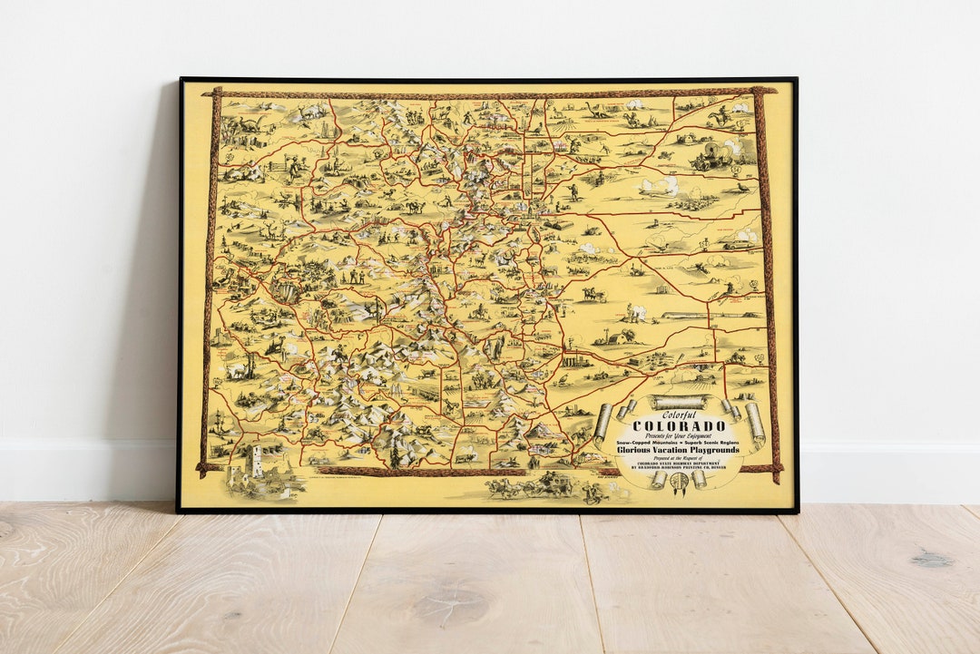Pictorial Map of Colorado| Colorado Map Wall Art| Canvas Print Wall ...