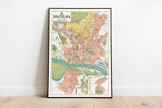 Framed Map Wall Art Bratislava Map Wall Print Framed Map Wall Decor 1930 | Etsy India