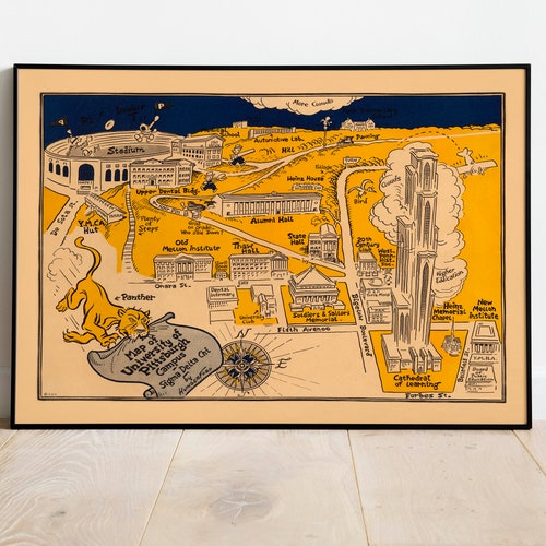 Map of University of Pittsburgh 1935 Graduation Gifts Etsy