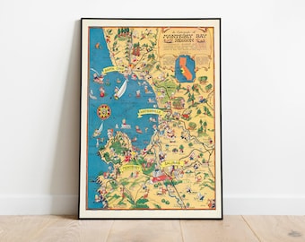 Monterey Bay Map Print| Art History| 1932 California Map Wall Art| Framed Art| Canvas Art| Poster Art| Prints Wall Art| Map Wall Prints