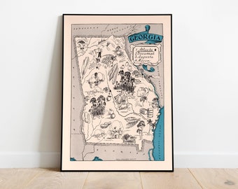 Map of State of Georgia| Decorative Wall Art| Prints on Canvas| Home Wall Print| Vintage Map Print| Poster Art