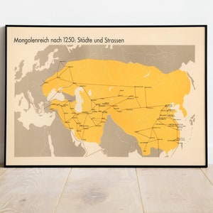 Mongol Empire after 1250| Framed Art Print| Mongol Empire Map Wall Print| Canvas Art Wall Decor| Poster Vintage| Map Wall Poster