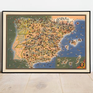 Stampa mappa Spagna/Stampe d'arte/1959 Mappa Spagna Wall Art/Arte incorniciata/Arte su tela/Poster Art/Stampe Arte murale/Stampe murali mappa