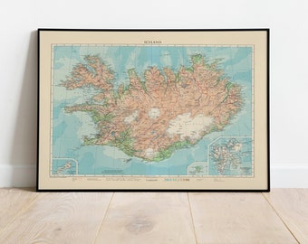 Map of Iceland Poster| Iceland Wall Art| Canvas Print| Framed Wall Art| Iceland Wall Print| Pull Down Map| Home Wall Art