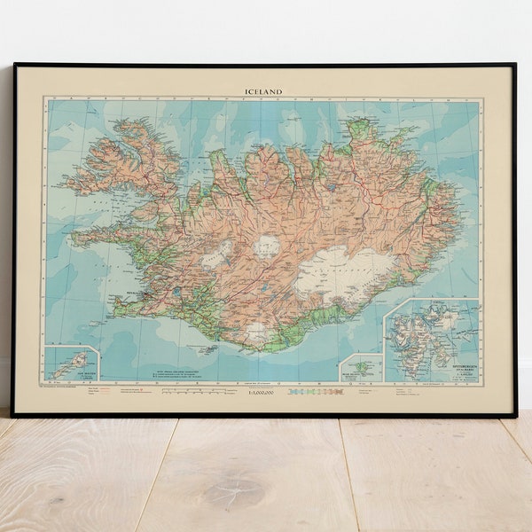 Karte von Island Poster | Island Wandkunst| Leinwanddruck | Gerahmte Wandkunst| Island Wandbild| Pull Down Karte| Home Wandkunst