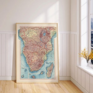Karte von Afrika Süd und Madagaskar| Alte Karte Wanddeko | Vintage Karte Wandkunst| Posterdruck | Gerahmter Kunstdruck| Leinwanddruck Karte