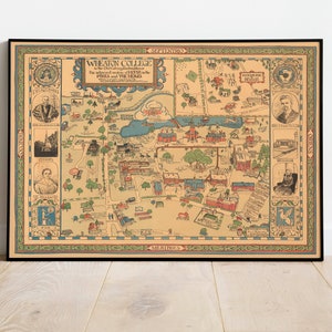 Wreaton College 1930 Karte Wanddruck| Gerahmter Kunstdruck | Kunst Leinwand Wanddekor | Poster Vintage| Poster | Druckt Wanddekor