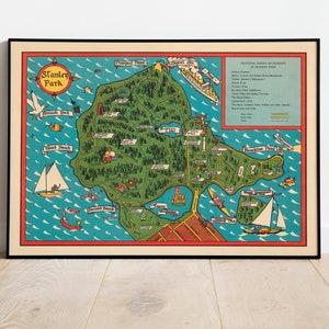 Stanley Park Karte Poster | Gerahmter Kunstdruck| 1938 Stanley Park Map Wall Print | Vancouver Maps Wandkunst| Leinwand Wanddeko