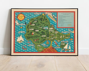 Vintage Stanley Park Map Art Print: 1938 Vancouver Map