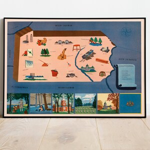 Historical Map of Pennsylvania| 1938 Pennsylvania Map Wall Print| USA Maps Wall Decor| Canvas Print| Framed Art Print| Map Wall Poster