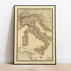Mappa storica dell'Italia 1828/ Decorazione murale vecchia mappa/ Arte murale mappa vintage/Stampa poster/Stampa artistica incorniciata/Mappa stampa su tela
