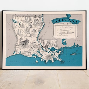 Map of State of Louisiana| Framed Wall Print| Louisiana Wall Map Poster| Louisiana Wall Art| Canvas Wall Art| Vintage Map Art