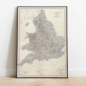 Zusammengesetzte Karte von England und Wales 1861| Alte Karte Wanddeko | Vintage Karte Wandkunst| Posterdruck | Gerahmter Kunstdruck| Leinwanddruck Karte