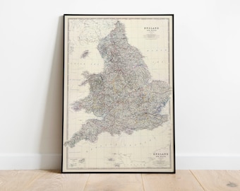 Composite Map of England and Wales 1861| Old Map Wall Decor| Vintage Map Wall Art| Poster Print| Framed Art Print| Canvas Print Map