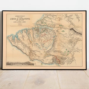Plan der Belagerung von Sewastopol 1855| Alte Karte Wanddeko | Vintage Karte Wandkunst| Posterdruck | Gerahmter Kunstdruck| Leinwanddruck Karte