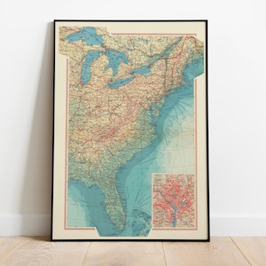 Geographische Karte von Ostküste der Vereinigten Staaten| Karte Wanddeko | Karte Wandkunst| Posterdruck | Karte Wandbild | Gerahmter Druck| Leinwanddruck Karte