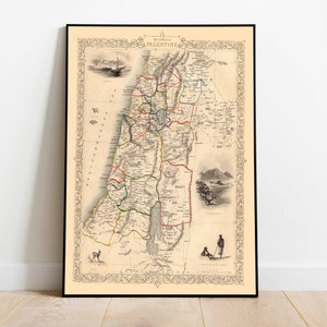 Mapa de Palestina 1851/ Mapa antiguo Cartel Arte de la pared/ Lienzo Impresión de arte de la pared/ Cartel de la pared del mapa vintage/ Decoración de la pared de la impresión del mapa/ Arte de la pared de Palestina