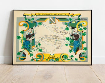 Wines of France Print for Kitchen Wall Decor| Wines of Champagne| Wine Chart Map Poster| Wine Wall Art Print| Vintage Poster